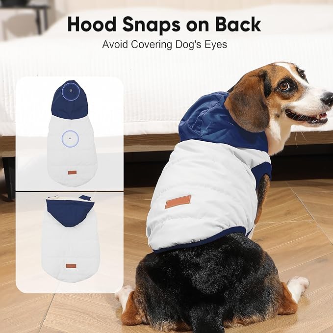 Fleece Lining Extra Warm Dog Hoodie in Winter for Large Dogs Jacket Pet Coats with Hooded,Beige and Blue XXXL