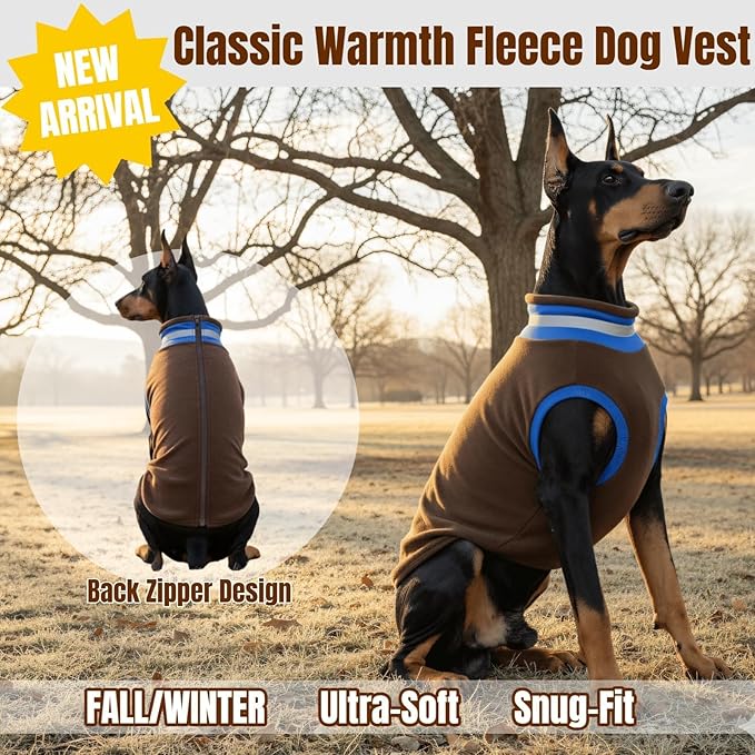 Winter Warm Turtleneck Fleece Vest Dog Sweater, Soft & Snug-Fit Puppy Coat for Medium Dogs with Back-Zipper, Thermal Doggie Vests Sweatshirt, Lightweight Pet Clothes for French Bulldog Girl (Brown, M)