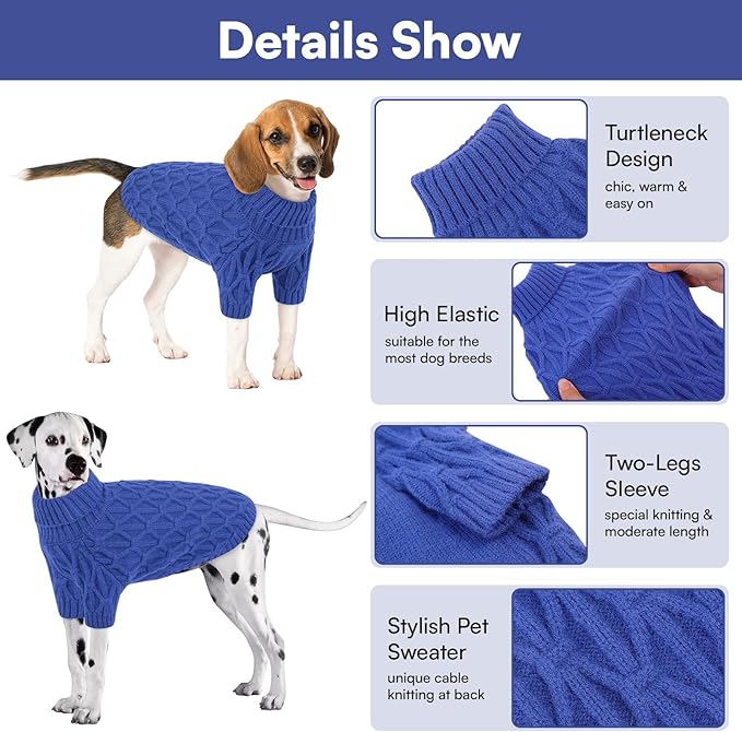 Queenmore Medium Dog Sweater,Dog Sweater for Medium Dogs Boys Girls,Christmas Sweaters for Dogs,DogSweater Knitwear Outfit,Thick Warm Pet Clothes for French Bulldog,Boston Terrier(Royal Blue,M)