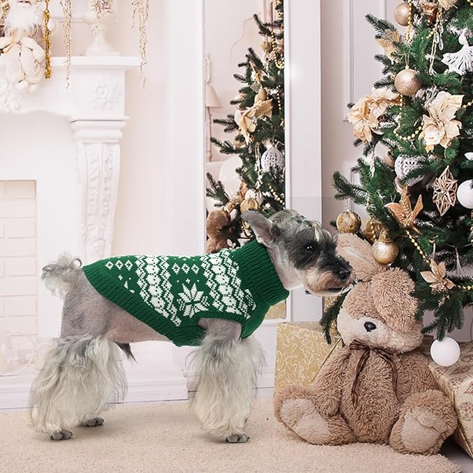 KOOLTAIL Cable Knit Dog Sweater Turtleneck, Cold Weather Pullover Classic Knitwear, Snowflake Pattern Thick Warm Winter Pet Clothes, Dog Christmas Sweater for Small Medium Large Dogs Cats, Green L