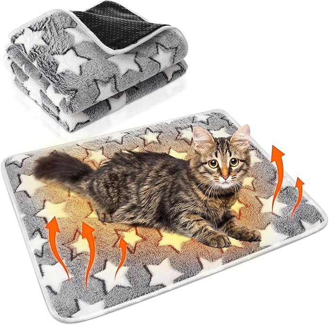 2 Pack Self Warming Cat Bed Self Heating Dog Pad Cat Warming Pad Thermal Pet Mat Washable Reflect Body Heat Removable Cover for Indoor Kittens Puppies Feral Pet(Large Star,16 x 20 Inch)