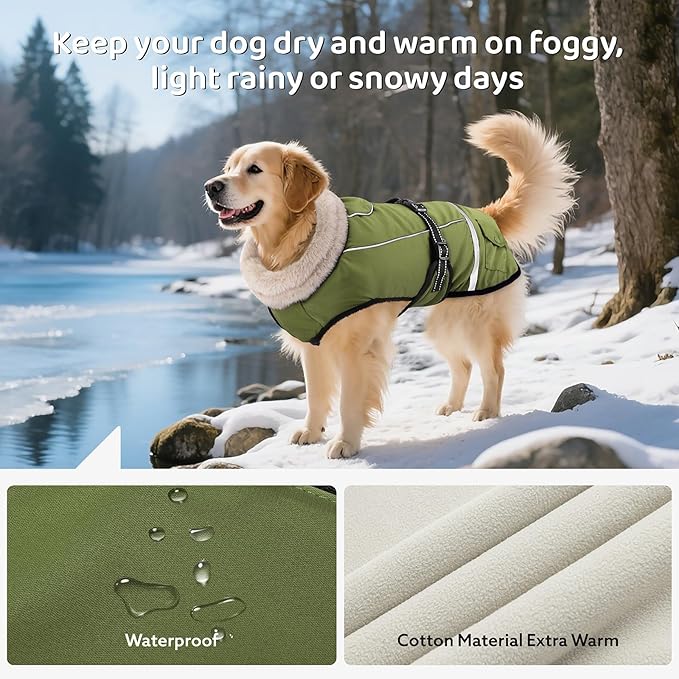 Dog Coat, Warm Dog Winter Coat Reflective Jacket Waterproof Fleece Vest, Pet Jacket Cozy for Cold Weather, Dogs Snowsuit Windproof, Adjustable Buckle for Large Extra Dogs