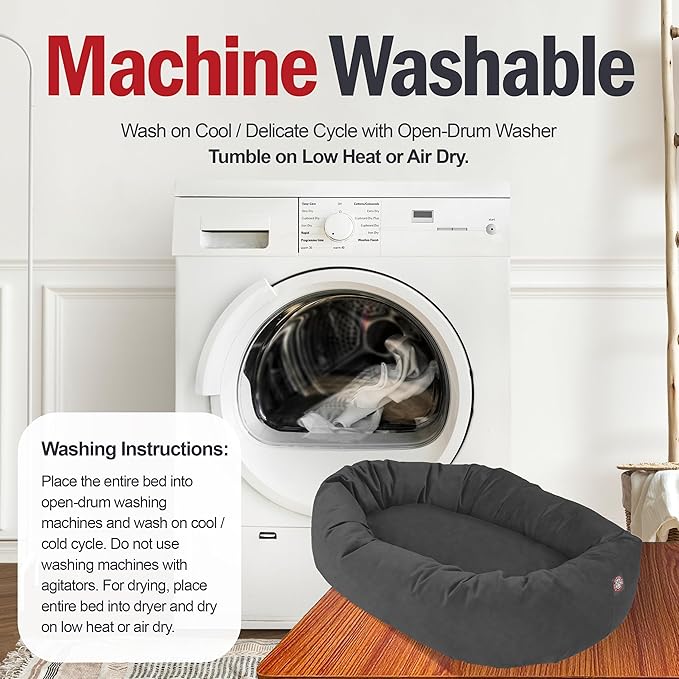 Majestic Pet 24 Inch Suede Shredded Memory Foam Mix Calming Small Dog Bed Washable 24 x 19 x 7 (Inch) - Cozy Soft Round Donut Dog Bed with Spine for Head Support - Pet Bed Gray