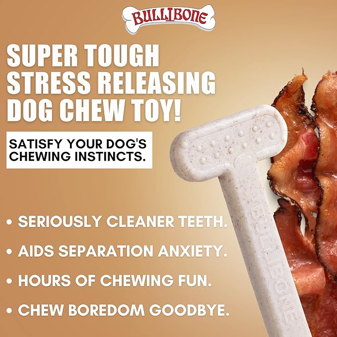 Bullibone Nylon Dog Chew Toy Nylon Bone - Improves Dental Hygiene, Easy to Grip Bottom, and Permeated with Flavor (Bacon, Small - 2 Pack)