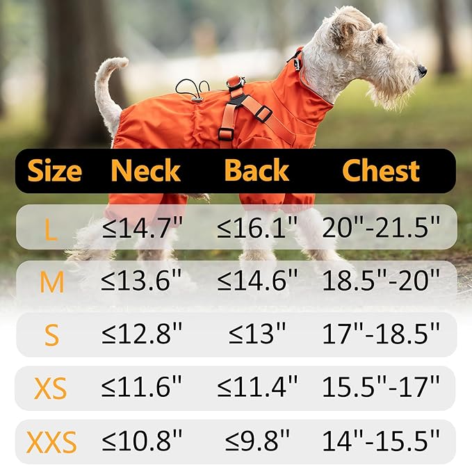 Mile High Life Waterproof Dog Raincoat, Full Coverage Small Dog Rain Coat with Harness, Adjustable 4 Legs Puppy Rain Jacket with Reflective Strip and Elastic Cuffs (Orange, L Back Length 16.1")