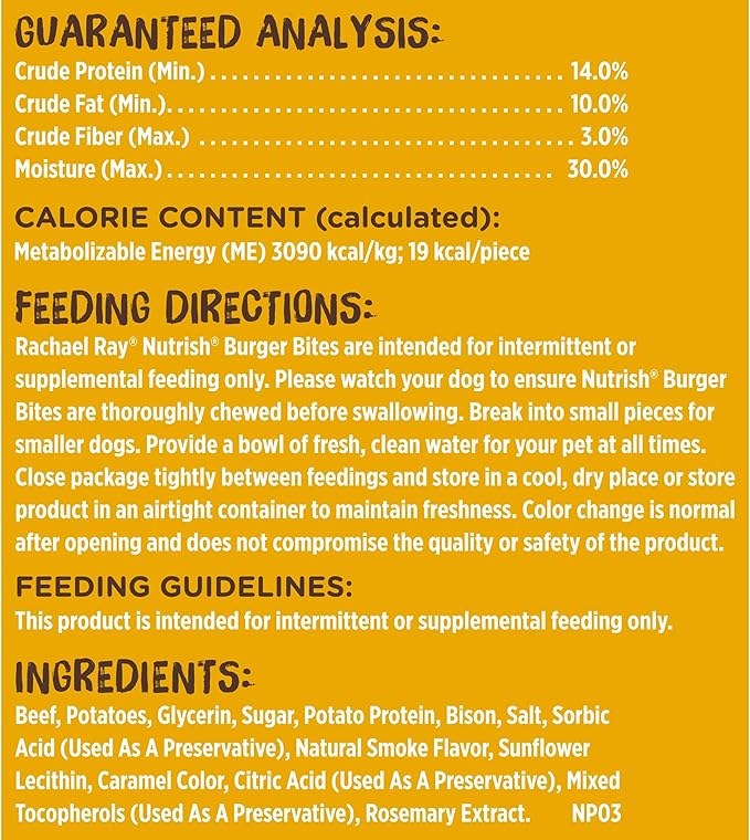 Nutrish Rachael Ray Burger Bites Dog Treats, Beef Recipe with Bison, 30 oz. Pouch