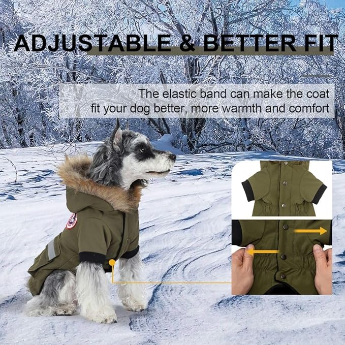 PINA Small Dog Coats - Waterproof & Windproof, Reflective Dog Jacket with Pocket, Warm Flannel Lining & Faux Fur Hood for Cold Weather