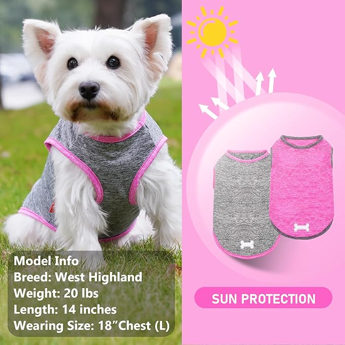 KYEESE 2 Pack Dog Shirts Quick Dry Soft Stretchy Dog T-Shirts with Reflective Label Tank Top Sleeveless Vest Sun Protection Pet Clothes for Small Medium Pet, Large, Grey+Hotpink