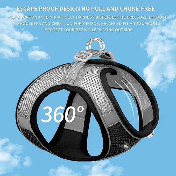AIITLE Easy Walk Dog Harness and Leash Set - Pet Supply No Pull, Step in Adjustable Pet Harnesses with Padded Vest for Summer, No Choke Over, Easy to Put on Medium Dogs Black L