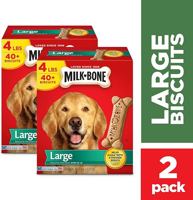 Milk-Bone Original Dog Treats for Large Dogs, 4 Pound (Pack of 2), Crunchy Biscuit Helps Clean Teeth