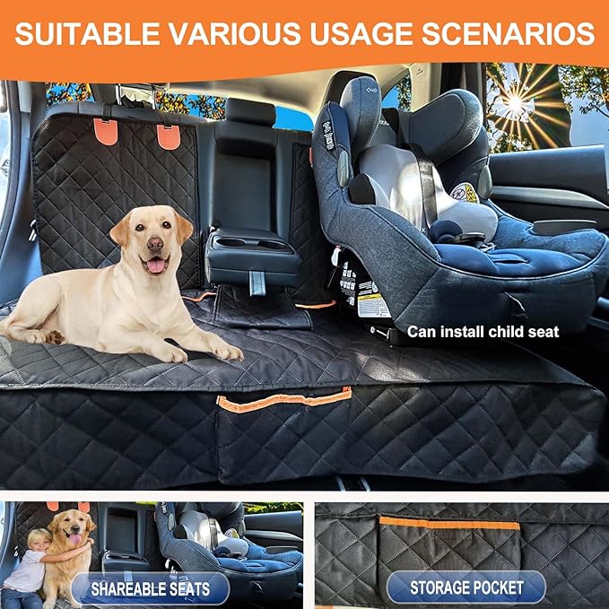 Dog Car Seat Cover for Back Seat Bench Cover, Compatible for Armrest 100% Waterproof & Nonslip Backseat Protector for Pet （XL）