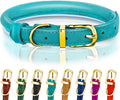 OOPSDOGGY Reflective Rolled Leather Dog Collar Adjustable Soft Padded Pet Collar for Small Medium Large Breed Dogs (Teal, XXL, 20"-24")