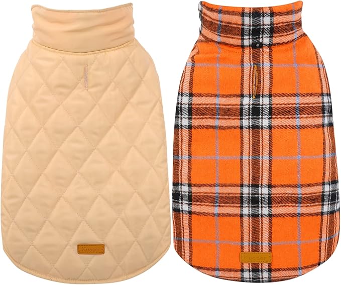 Kuoser Waterproof Dog Coat, Reversible Dog Jacket for Large Dogs, Adjustable Durable Doggie Winter Coat for Groowing Puppies Warm Puppy Cold Weather Apparel, Orange L