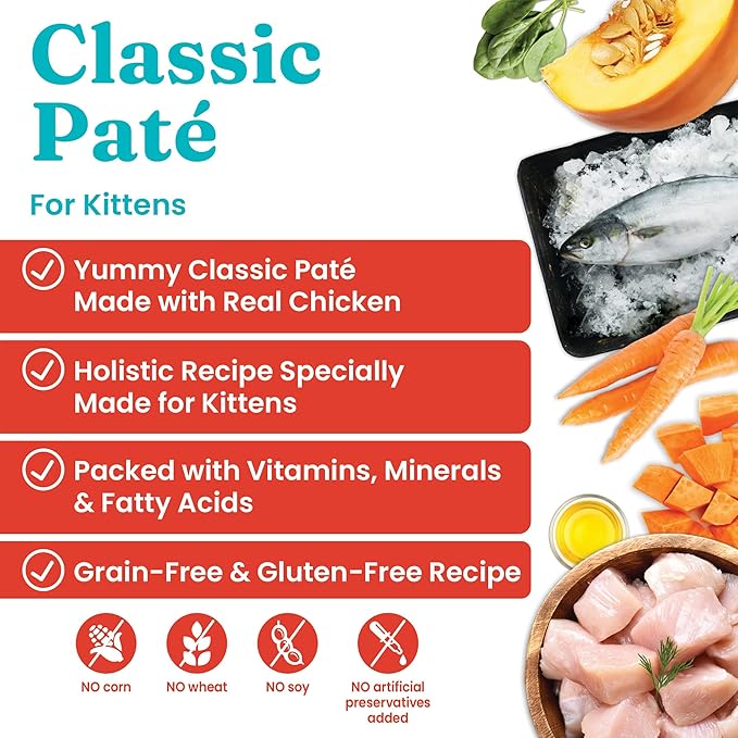 Solid Gold Wet Cat Food Pate for Kittens - Healthy Canned Cat Food Pate w/Real Chicken, Superfoods, Omega Fatty Acids, & Vitamins - Grain Free & Gluten Free Can Meals for Kittens - 24ct/3oz Can
