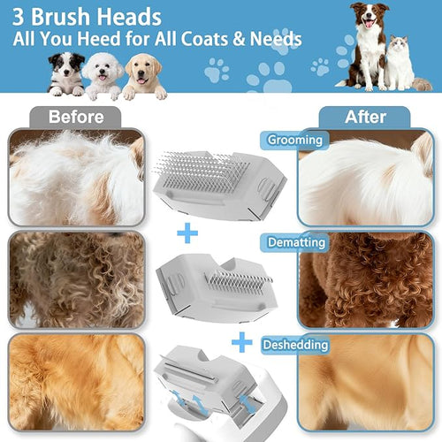 5-in-1 Pet Steam Brush for Dogs & Cats-Self-Cleaning Steam Dog Brush with 3 Swap-in Heads (Grooming, Dematting, Deshedding),Cat Spray Hair Removal Comb,Includes Pet Essence & Storage Case