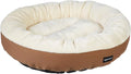Amazon Basics Round Bolster Pet Bed for Dog or Cat with Flannel Top, 20.0" L x 20.0" W x 8.0" Th, Brown and Ivory