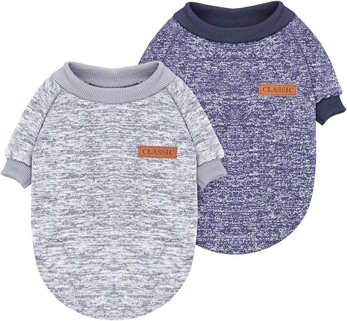 2 Pieces Pet Dog Classic Knitwear Sweater, Fleece Coat for Small,Medium Dogs,Warm Pet Dog Cat Clothes,Soft Puppy Customes for Chihuahua Yorkshire Tzu (Grey Navy,M)