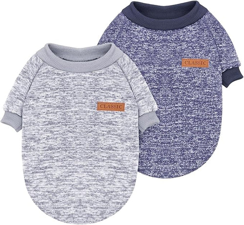 2 Pieces Pet Dog Classic Knitwear Sweater, Fleece Coat for Small,Medium Dogs,Warm Pet Dog Cat Clothes,Soft Puppy Customes for Chihuahua Yorkshire Tzu (Grey Navy,XS)