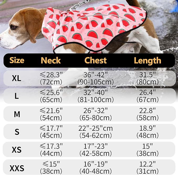 Mile High Life Dog Raincoat, Adjustable Waterproof Reflective Rain Jacket for Small Medium Large Dogs, Lightweight Breathable Pet Rain Coat with Leash Hole(Pink Watermelon,M Chest 26-32")