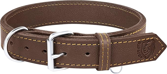 Riparo Dog Collar - Genuine Leather Dog Collars - Heavy Duty Dog Collar for Medium Large and Extra Large Dog Breeds (XL: 1.5” Wide for 22” - 26” Neck, Brown)