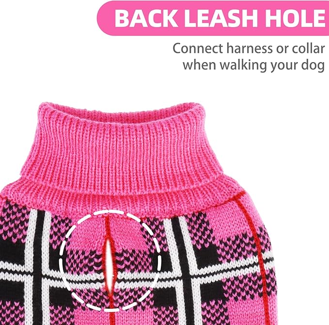 PUPTECK Dog Sweaters for Large Medium Small Dogs - Fall Classic Plaid Style Puppy Holiday Winter Coat Clothes Warm, Fuschia, M