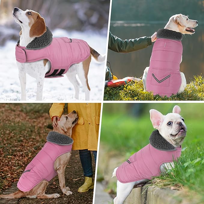 Dog Coat, Waterproof Dog Winter Jacket with Pocket, Reflective Adjustable Pet Snow Vest, Warm Cozy Fleece Sweater for Small Medium Extra Large Dogs - Light Pink, L
