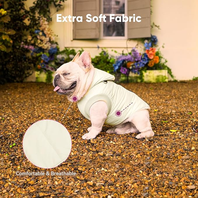 Fleece Lining Dog Hoodie with Harness Built in,Extra Warm Small Dog Jacket in Winter Puppy Coats with Hooded,Light Yellow S