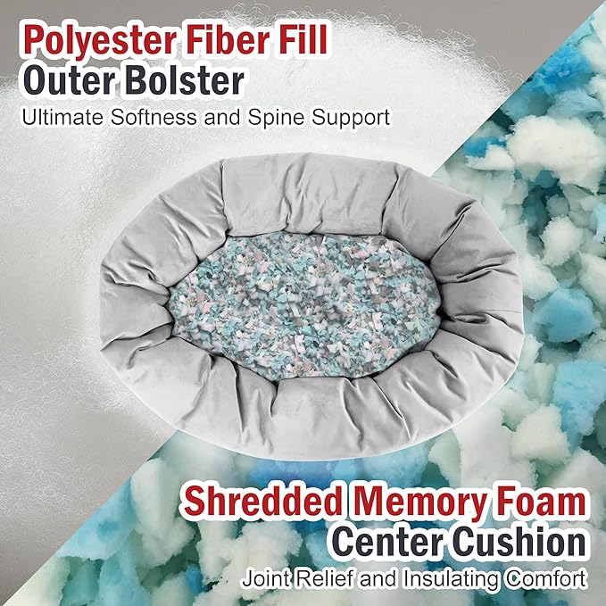 Majestic Pet 32 Inch Suede Shredded Memory Foam Mix Calming Medium Dog Bed Washable 32 x 23 x 7 - Cozy Soft Round Donut Dog Bed with Spine for Head Support - Pet Bed Navy