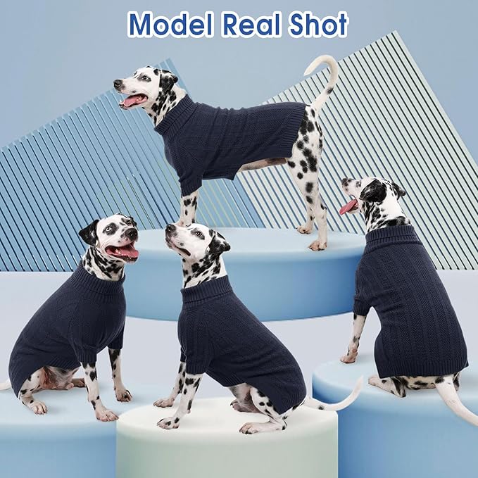 Queenmore XXL Dog Sweater,Large Dog Sweaters for Dogs Girls Boys,Xmas Turtleneck Pet Sweaters for Large Dogs,Cold Weather Doggie Sweatshirt Knitwear for Golden Retriever,Labrador(Dark Navy,XXL)