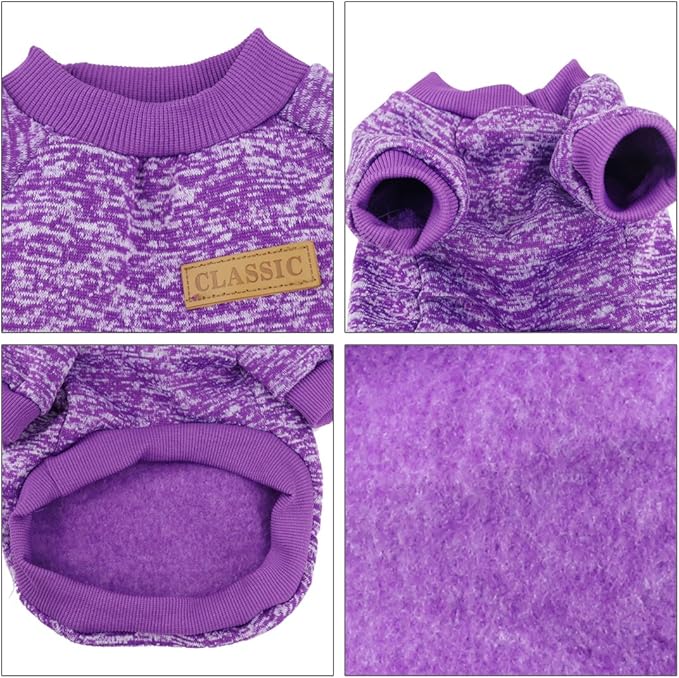 Idepet Pet Dog Classic Knitwear Sweater, Fleece Coat for Small,Medium Dog,Warm Pet Dog Cat Clothes Puppy Customes (XL, Purple)