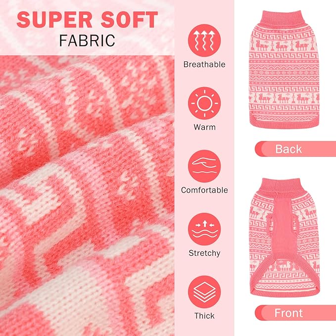 SCENEREAL Turtleneck Dog Sweater for Small Medium Large Dogs Girls Boys, Knit Pet Pullover Puppy Clothes Cold Weather Coats, Holiday Outfits Sweatshirt for Christmas, Pink SM