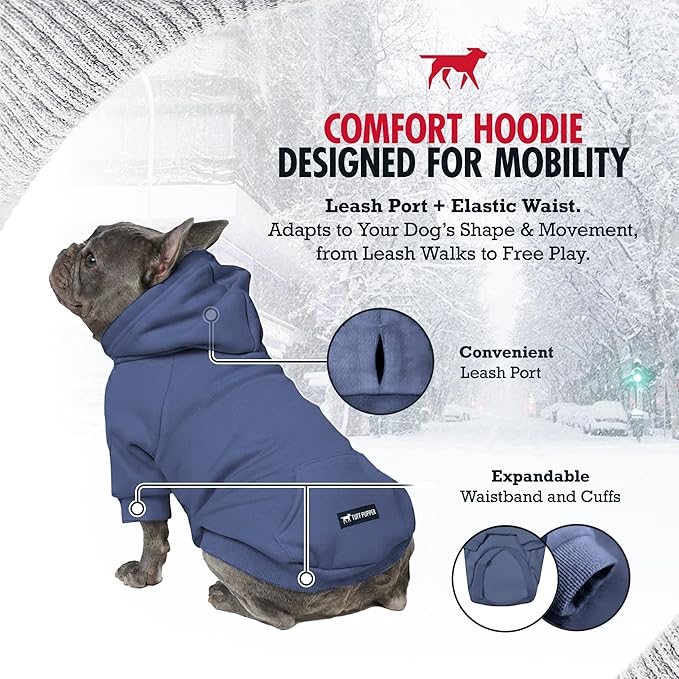 Tuff Pupper Dog Hoodie | Premium Quality 100% Organic Cotton | Ultra Soft Interior for Superior Comfort | Elastic Cuffs & Drawstring for Warmth | Stretch Fit Suitable for All Breeds (Blue, XL)