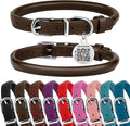 BRONZEDOG Rolled Leather Dog Collar for Small Medium Large Dogs with QR ID Tag (L: 16-18 Inch, Coffee Brown)