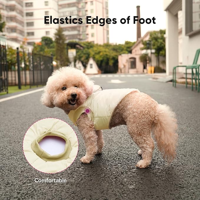 Fleece Lining Dog Hoodie with Harness Built in,Extra Warm Large Dog Jacket in Winter Doggie Coats with Hooded,Light Yellow XXXL