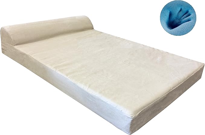 Dogbed4less Premium HeadRest Pillow Orthopedic Cool Memory Foam Dog Bed for Large Dogs, Waterproof Lining with Washable Suede Khaki Cover, Extra Large 47X29 Inches