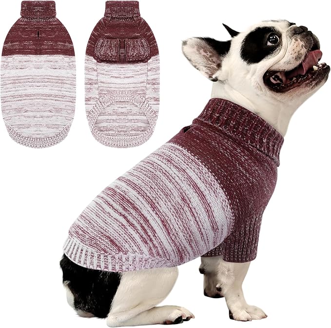 Queenmore Small Dog Sweater, Knitted Puppy Pullover, Soft Turtleneck, Long Sleeves, Purple, Small