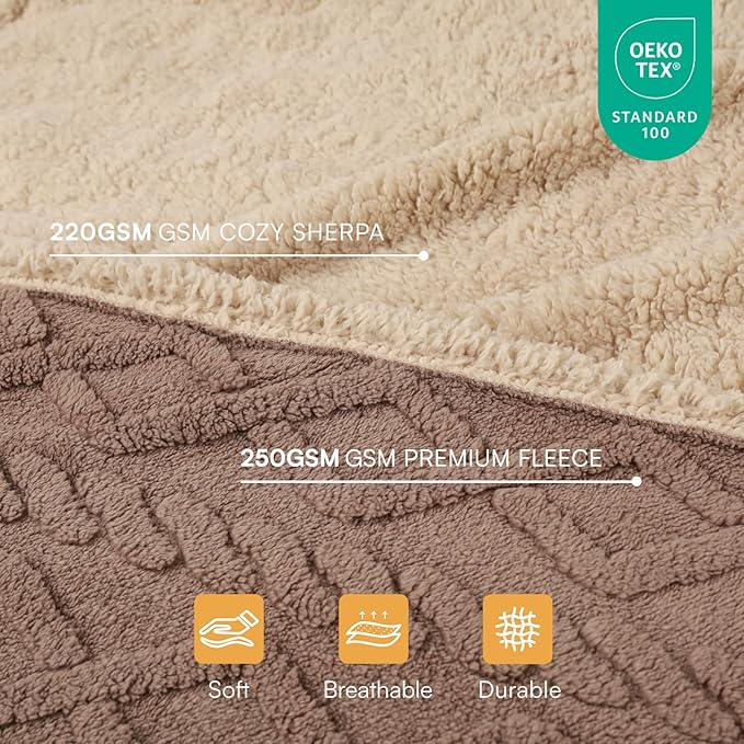 Waterproof Pet Blanket, Liquid Pee Proof Dog Blankets for Sofa Bed Couch, Reversible Sherpa Fleece Furniture Protector Cover for Small Medium Large Dogs Cats,Khaki Medium（57" x 40"）
