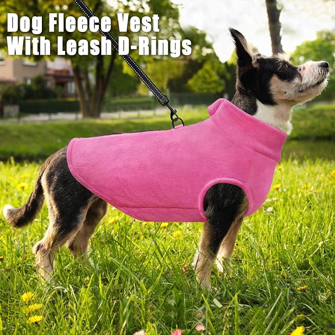 Idepet Dog Fleece Vest Sweater Zip Up Warm Pullover Dogs Jacket with D-Ring Leash Winter Cold Weater Coat Pet Sweatershirt Clothes Hoodie for Small Medium Dogs Boy Girl (Rose Red, XS)