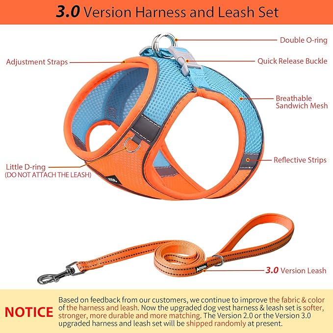 AIITLE Escape Proof Dog Harness - Step in Adjustable Dog Harness No Choke Over with Breathable Mesh and Quick-Release Buckle for Summer- Outdoor Walking, Camping, Training for Medium Dogs Orange XL