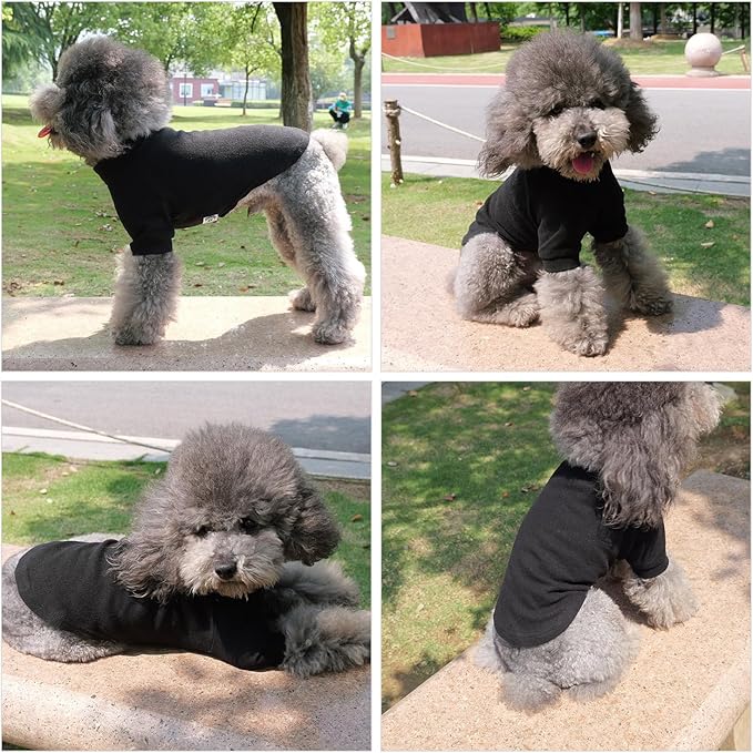 Lovelonglong Ribbed Dog T-Shirt Cotton Knitted Dog Sweaters for All Season Pet T-Shirts for Large Medium Small Dogs Black L