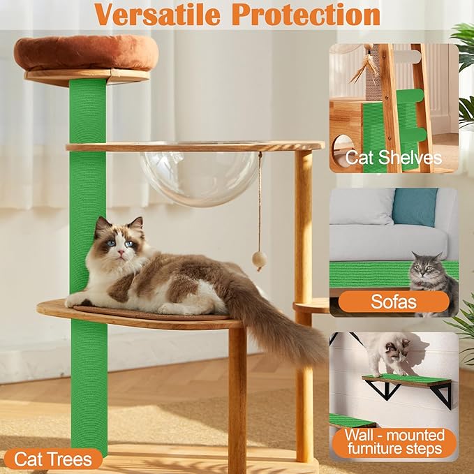 Cat Scratch Furniture Protector - 40" x 13.8" Trimmable Self-Adhesive Cats Claws Scratch Pads, DIY Cat Climbing Couch Protector for Scratch Post Cat Tree Replacement Indoor (Green)