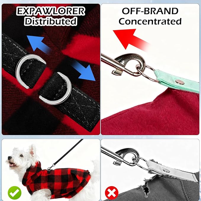 EXPAWLORER Dog Hoodie Fleece Sweater Vest, Plaid Dog Sweatshirt Fall Winter Pet Clothes with Leash Ring, Sleeveless Warm Cozy Puppy Clothing for Cat Small Medium Large Dogs Girl Boy, Checkered XS