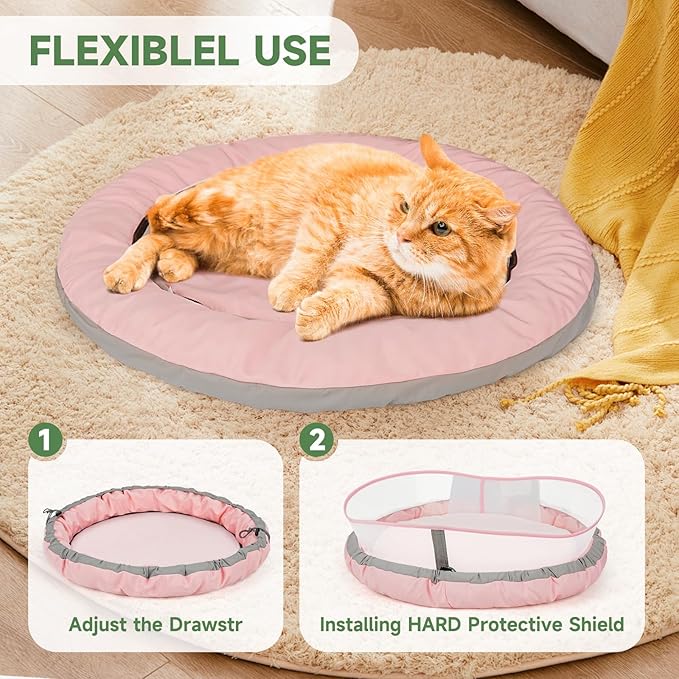 Cat Beds for Indoor Cats, Round Dog Bed for Small Dogs, Puppy, Kitten -Soft Plush Washable Cat Bed Calming with Protective Shield (Pink，21 Inches)