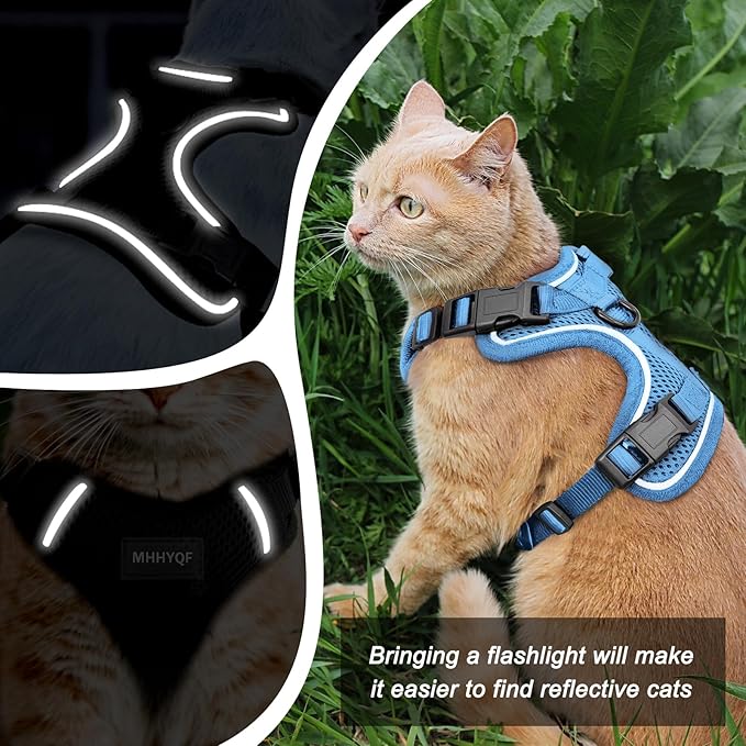 Cat Harness, Cat Harness and Leash for Walking, Escape Proof Soft Adjustable Vest Harnesses for Cats, Easy Control Breathable Reflective Strips Harness, Kitten Harness and Leash Set, Blue, S