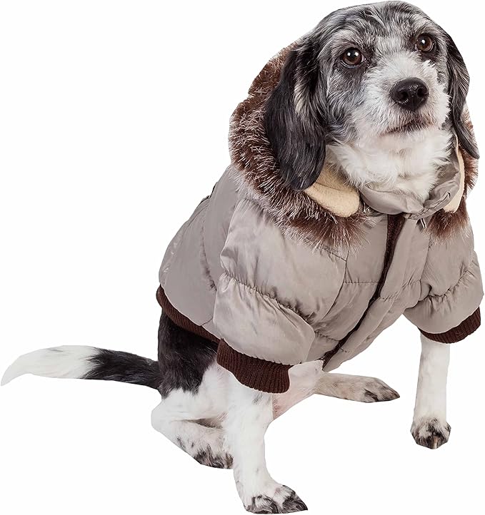 PET LIFE Classic Metallic Fashion Pet Dog Coat Jacket Parka w/ 3M Insulation and Removable Hood, X-Large, Metallic Grey