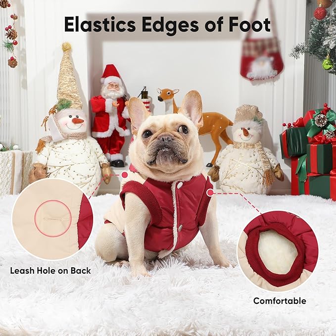 Fleece Lining Extra Warm Dog Hoodie in Winter for Medium Dogs Jacket Pet Coats with Hooded,Beige and Red L