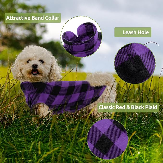 KAMA BRIDAL Spring Autumn Winter Coat Pullover Fleece Vest for Cats Small and Medium Dogs Thin Sweater Purple & Black Plaid (Purple, XS)