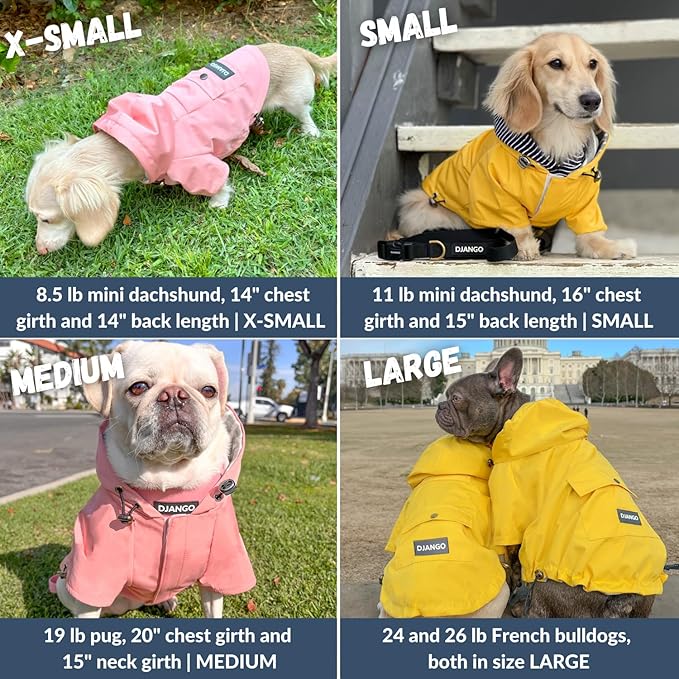 DJANGO Highland Dog Jacket & Raincoat – Water-Repellent, Lined Dog Coat with Hood, Adjustable Fit & Harness Hole – Lightweight Rain & Wind Jacket for Small & Medium Dogs up to 30 lbs (Red, Large)