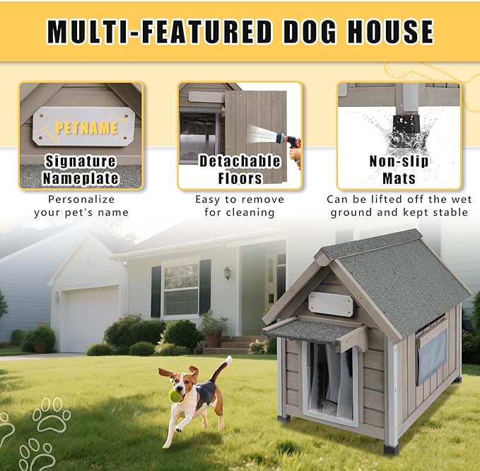 Small Dog House Outdoor, Wooden Indoor Dog House with Waterproof Roof, Removable Floor, Pet Doghouse Puppy Shelter for Small Medium Dogs, 18.1''x25.2''x24''