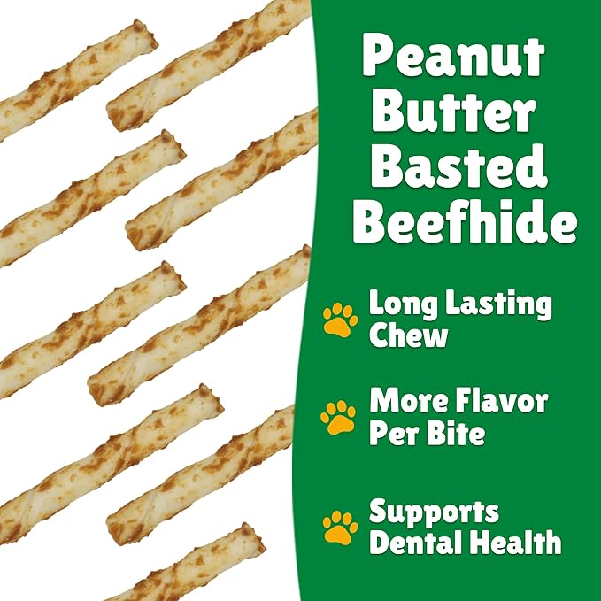 Lucky Premium Treats Peanut Butter Basted Rawhide – All-Natural Rawhide and Peanut Butter Dog Treats for Extra Small Dogs, Gluten Free Premium Toy Breed Dog Treats (200 Chews)